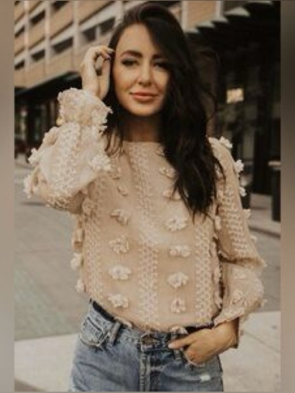 Bohme Pom-Pom Textured Long-Sleeve Blouse Boho Feminine - Picture 8 of 8
